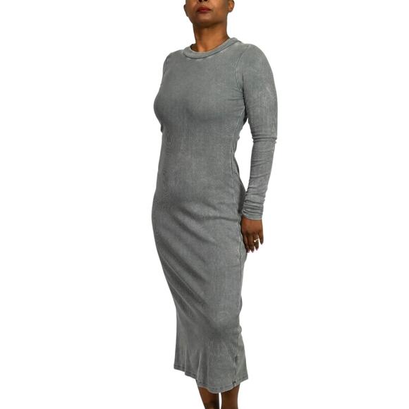 Young Fabulous Broke Dax Dress Grey Midi Ribbed Column Long Sleeves Size Small - Picture 16 of 16